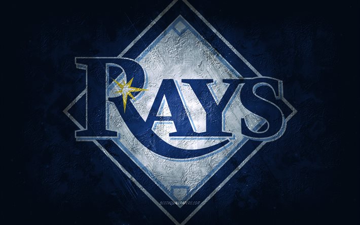 Tampa Bay Rays, Amerikan beyzbol takımı, mavi taş arka plan, Tampa Bay Rays logosu, grunge sanat, MLB, beyzbol, ABD, Tampa Bay Rays amblemi