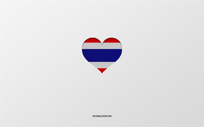 I Love Thailand, Asia countries, Thailand, gray background, Thailand flag heart, favorite country, Love Thailand