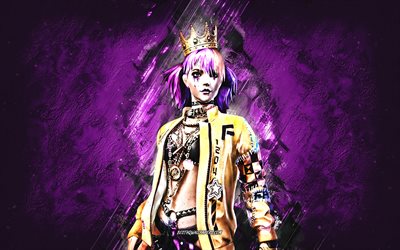 Queen Boxer, Garena Free Fire, main characters, purple stone background, Garena Free Fire skins, Queen Boxer Skin, Queen Boxer Garena Free Fire