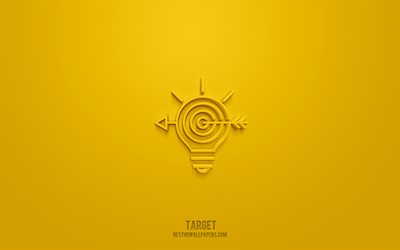 Target 3d icon, yellow background, 3d symbols, Target, Business icons, 3d icons, Target sign, Business 3d icons