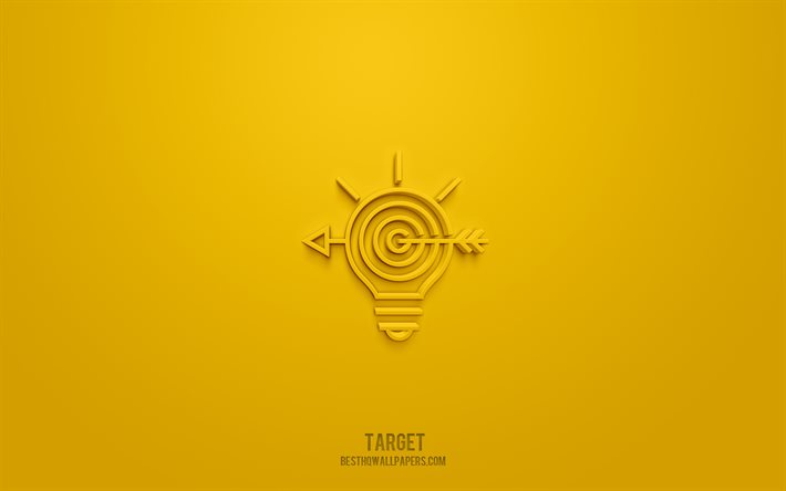 Target 3d icon, yellow background, 3d symbols, Target, Business icons, 3d icons, Target sign, Business 3d icons