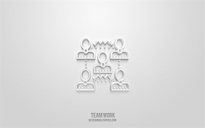 Icona 3d del lavoro di squadra, sfondo bianco, simboli 3d, lavoro di squadra, icone aziendali, icone 3d, segno di lavoro di squadra, icone business 3d