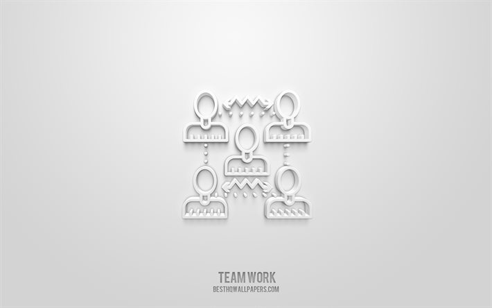 Teamwork 3d icon, white background, 3d symbols, Teamwork, Business icons, 3d icons, Teamwork sign, Business 3d icons