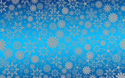 Fond d&#39;hiver, fond bleu avec des flocons de neige, texture d&#39;hiver, texture de flocons de neige blancs