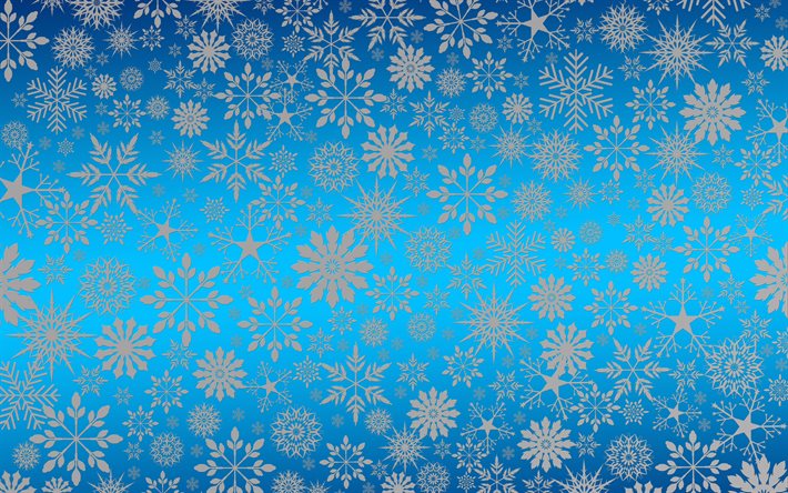 Fond d&#39;hiver, fond bleu avec des flocons de neige, texture d&#39;hiver, texture de flocons de neige blancs