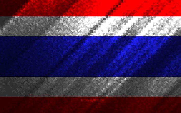Thailand flagga, m&#229;ngf&#228;rgad abstraktion, Thailand mosaik flagga, Thailand, mosaik konst