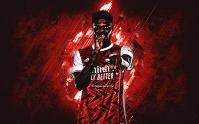Thomas Partey, Arsenal FC, Ghanaian footballer, midfielder, red stone background, football, Premier League