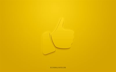 Thumbs Up 3d icon, yellow background, 3d symbols, Thumbs Up, Hand signs icons, 3d icons, Like 3d icon, Thumbs Up sign, Hand signs 3d icons, Like sign