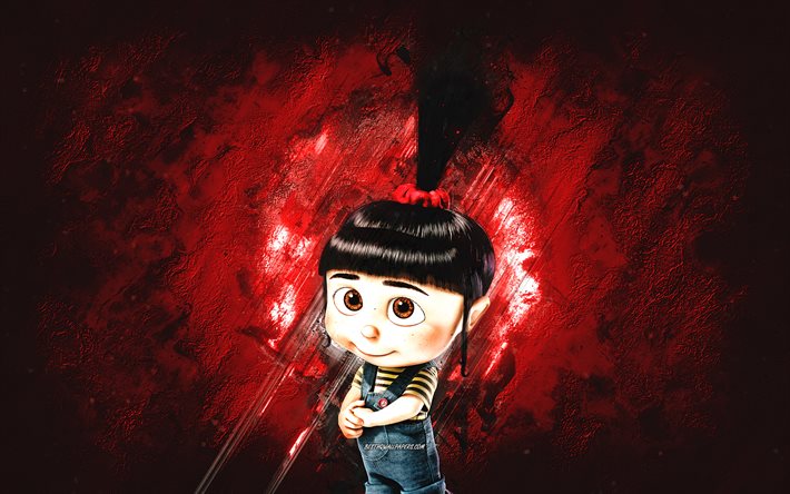 Agnes, Despicable Me, minions, Agnes Gru, red stone background, Despicable Me characters