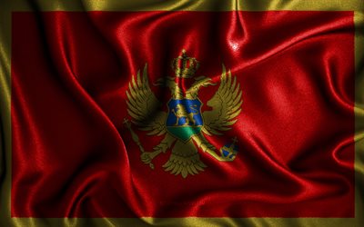 Bandeira montenegrina, 4k, bandeiras onduladas de seda, países europeus, símbolos nacionais, Bandeira de Montenegro, bandeiras de tecido, bandeira de Montenegro, arte 3D, Montenegro, Europa, bandeira 3D de Montenegro