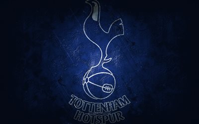 Tottenham Hotspur FC, English football club, blue stone background, Tottenham Hotspur FC logo, grunge art, Premier League, football, England, Tottenham Hotspur FC emblem