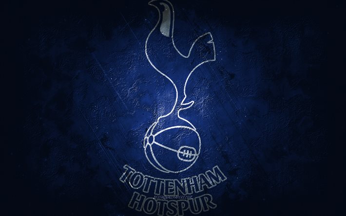 Tottenham Hotspur FC, club de football anglais, fond de pierre bleue, logo Tottenham Hotspur FC, art grunge, Premier League, football, Angleterre, embl&#232;me de Tottenham Hotspur FC