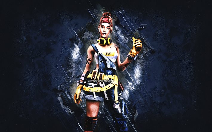 Shani, Garena Free Fire, main characters, blue stone background, Garena Free Fire skins, Shani Skin, Shani Garena Free Fire