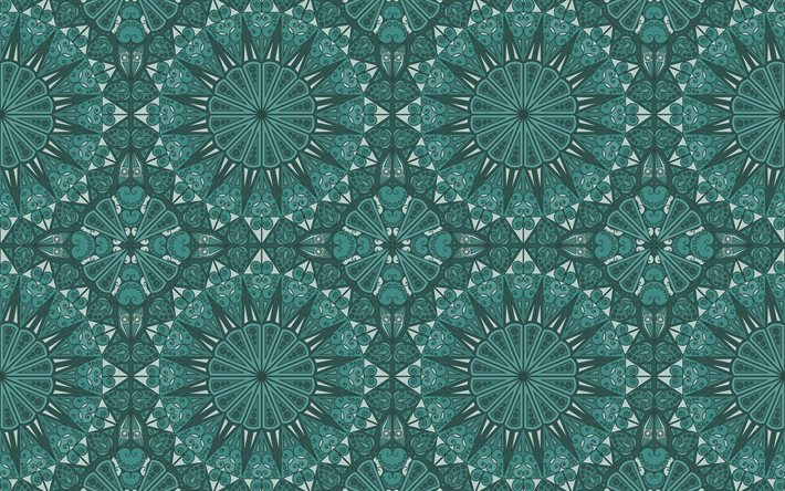 turquoise ornaments texture, 4k, turquoise ornaments background, ornaments pattern, retro ornament texture, ornament retro background