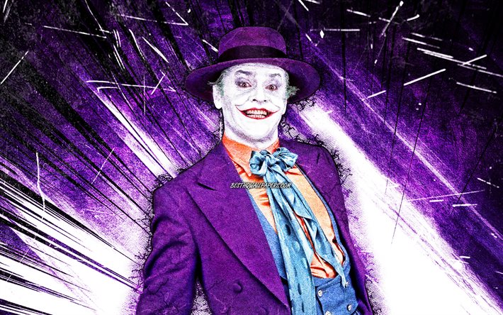4k, Joker, art grunge, supervillain, bataille, cr&#233;atif, Joker 4K, rayons abstraits violets