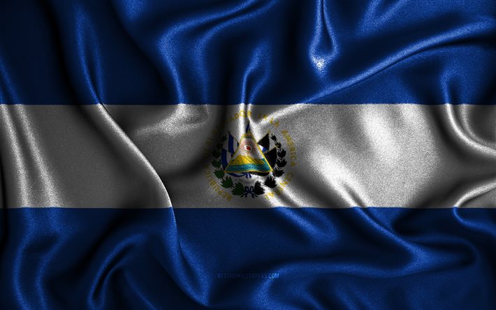 Salvadors flagga, 4k, v&#229;giga sidenflaggor, Nordamerikanska l&#228;nder, nationella symboler, El Salvadors flagga, tygflaggor, 3D-konst, El Salvador, Nordamerika, El Salvadors 3D-flagga