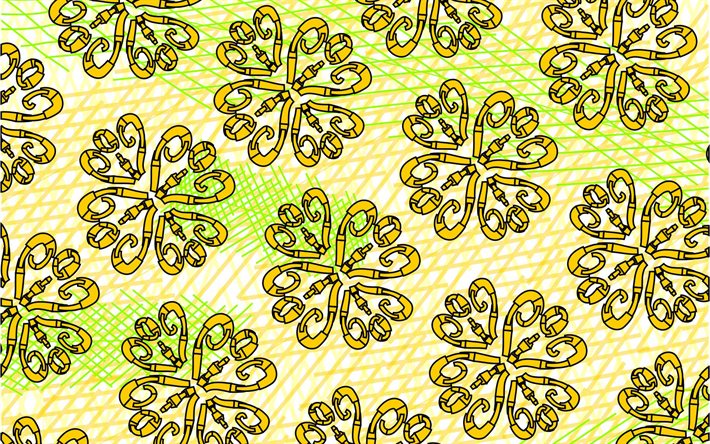 yellow vintage background, vintage floral pattern, floral ornaments, yellow floral pattern, background with ornaments, floral patterns, red backgrounds