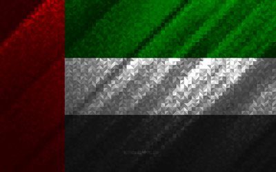 Flag of United Arab Emirates, multicolored abstraction, United Arab Emirates mosaic flag, UAE, mosaic art, United Arab Emirates flag, UAE flag