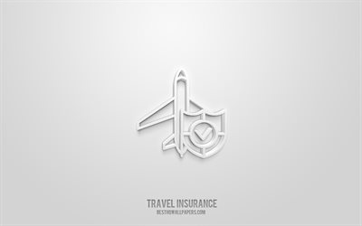 Travel insurance 3d icon, white background, 3d symbols, Travel insurance, insurance icons, 3d icons, Travel insurance sign, insurance 3d icons