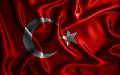 Turkish flag, 4k, silk wavy flags, European countries, national symbols, Flag of Turkey, fabric flags, Turkey flag, 3D art, Turkey, Europe, Turkey 3D flag