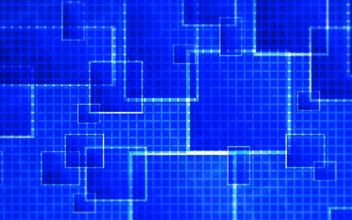ダウンロード画像 Blue Square 青い四角 4k アートワーク 青い抽象的な背景 正方形のパターン 幾何学模様 青い背景 正方形の背景 フリー のピクチャを無料デスクトップの壁紙