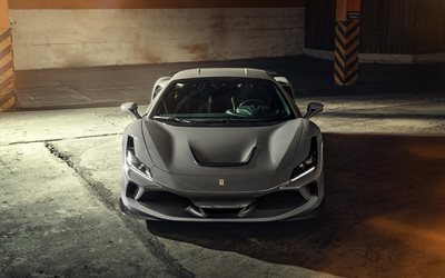 Novitec Ferrari F8 Tributo, 2021, vista frontal, exterior, supercarro de luxo, novo cinza F8 Tributo, carros esportivos italianos, Ferrari