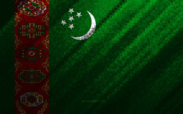 flagge von turkmenistan, bunte abstraktion, turkmenistan mosaik flagge, turkmenistan, mosaik-kunst, turkmenistan flagge