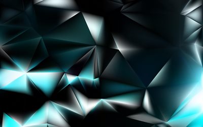 blue 3D low poly background, 4k, abstract art, blue crystals, creative, 3D textures, geometric shapes, low poly art, geometric textures, blue backgrounds