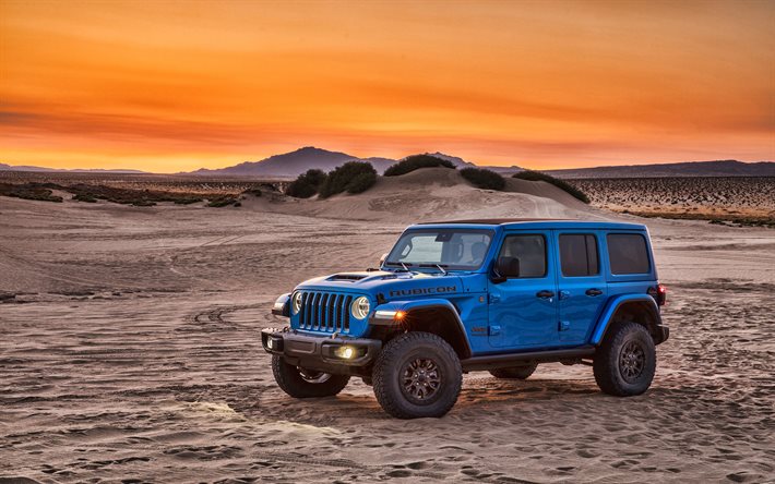 4k, Jeep Wrangler Unlimited Rubicon 392, tramonto, auto 2021, fuoristrada, SUV, Jeep Wrangler JL, deserto, auto americane, Jeep