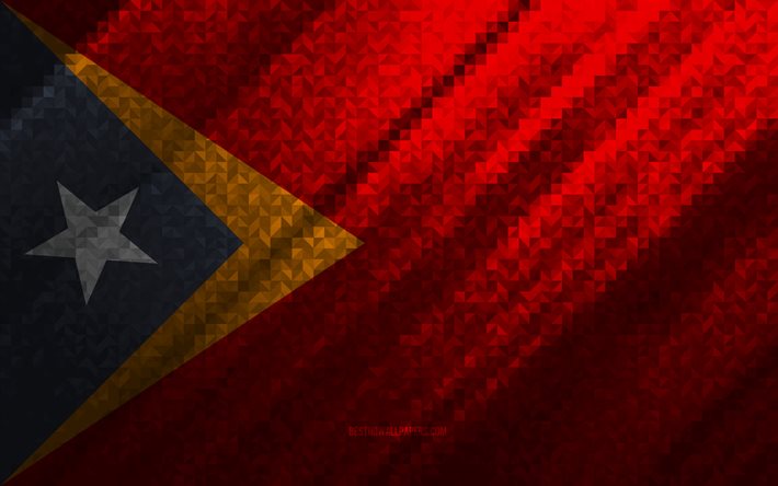 Timor-Lestes flagga, m&#229;ngf&#228;rgad abstraktion, &#214;sttimors mosaikflagga, &#214;sttimor, mosaikkonst, Timor-Leste-flagga