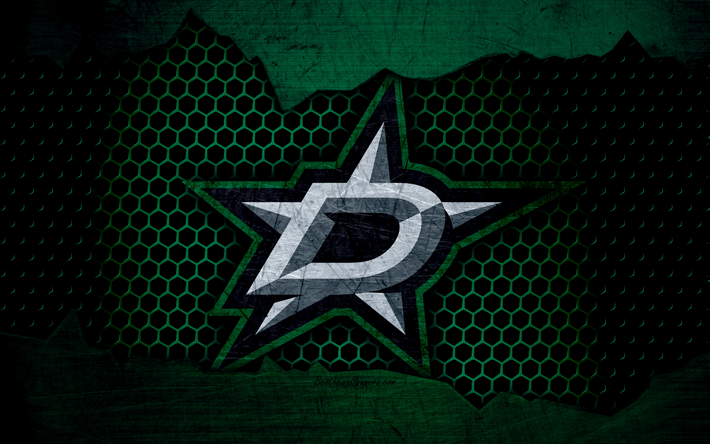 Dallas Stars, 4k, logo, NHL, h&#243;quei, Confer&#234;ncia Oeste, EUA, grunge, textura de metal, Divis&#227;o Central