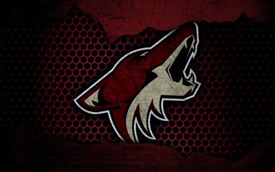Arizona Coyotes, 4k, logo, NHL, hockey, Western Conference, USA, grunge, metal texture, Pacific Division