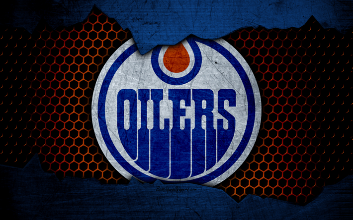 Edmonton Oilers, 4k, logo, NHL, hockey, Western Conference, USA, grunge, metal texture, Pacific Division