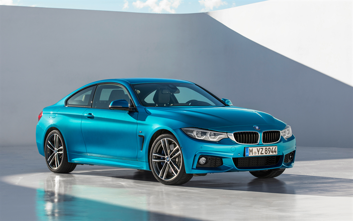 BMW 4 Series, 2017, M Sport, sporting Coupe, 4k, bright blue BMW 4, German cars