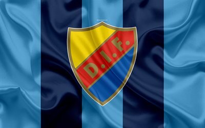 Djurgarden FC, 4K, Swedish football club, Djurgarden logo, emblem, Allsvenskan, football, Stockholm, Sweden, silk flag, Swedish Football Championships