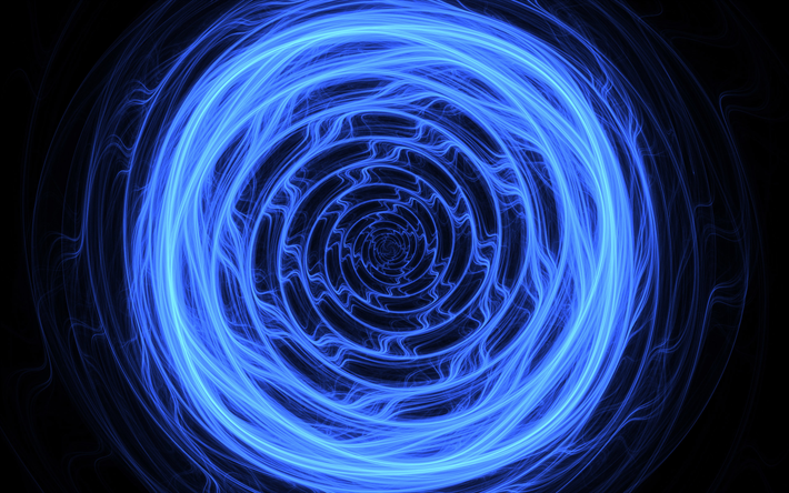 blue circle, smoke, darkness, blue rings, creative