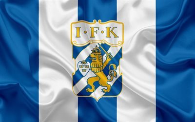 Goteborg FC, 4k, Swedish football club, logo, emblem, Allsvenskan, football, Gothenburg, Sweden, silk flag, Swedish Football Championships