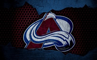 Colorado Avalanche, 4k, logo, NHL, hockey, Western Conference, USA, grunge, metal texture, Central Division