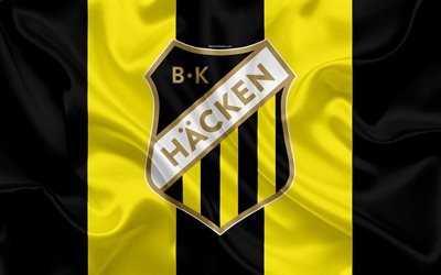 Hacken FC, 4k, Swedish football club, logo, emblem, Allsvenskan, football, Gothenburg, Hisingen, Sweden, silk flag, Swedish Football Championships