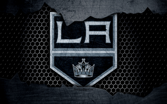 Los Angeles Kings, 4k, logo, NHL, hockey, Western Conference, LA Kings, USA, grunge, metal texture, Pacific Division