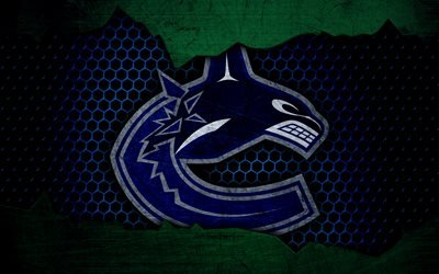 Vancouver Canucks, 4k, logo, NHL, hockey, Western Conference, USA, grunge, metal texture, Pacific Division