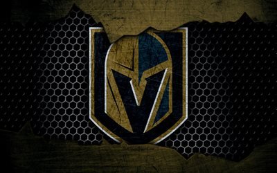 Vegas Golden Knights, 4k, logo, NHL, hockey, Western Conference, USA, grunge, metal texture, Pacific Division