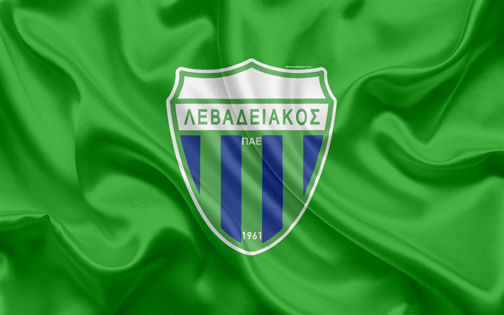 Levadiakos FC, 4k, Grego futebol clube, emblema, Levadiakos logo, Super Liga, campeonato, futebol, Levadia, Gr&#233;cia, textura de seda, bandeira