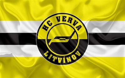 Litvinov HC, 4k, HC Verva Litvinov, Czech hockey club, emblem, logo, Extraliga, silk flag, hockey, Litvinov, Czech Republic
