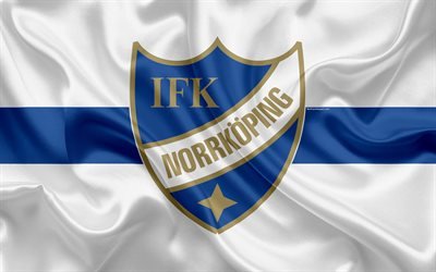 Norrkoping FC, 4k, Swedish football club, logo, emblem, Allsvenskan, football, Norrkoping, Sweden, silk flag, Swedish Football Championships