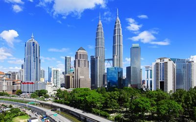 Petronas Towers, 4k, skyscrapers, Asia, Kuala Lumpur, Malaysia
