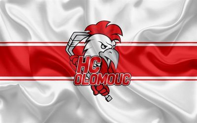 Olomouc HC, 4k, Czech hockey club, emblem, logo, Czech Extraliga, silk flag, hockey, Olomouc, Czech Republic
