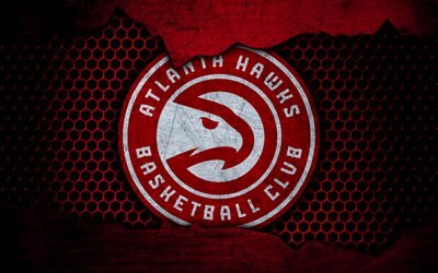 Atlanta Hawks, 4k, logo, NBA, basketball, Eastern Conference, USA, grunge, metal texture, Southeast Division