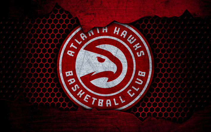 Atlanta Hawks, 4k, logo, NBA, basketbol, Doğu Konferansı, ABD, grunge, metal doku, G&#252;neydoğu B&#246;l&#252;m&#252;