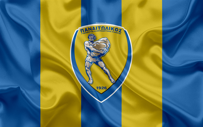 Panetolikos FC, 4k, greco football club, emblema, Panetolikos logo, Super League, campionato, calcio, Agrinion, Grecia, seta, trama, bandiera